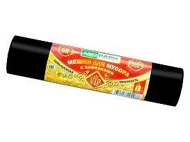 Мешки для мусора 120 л, с завязками, черные, в рулоне 10 шт., ПНД, 15 мкм, 800х750 мм, VIP, Z12010black в Астане