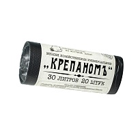 Мешки для мусора 30 л, черные, в рулоне 20 шт., ПНД, 7 мкм, 560х440 мм, Крепаномъ, 4607075710580 в Астане