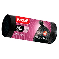 Мешки для мусора 60 л, черные, в рулоне 20 шт., ПНД, 7,4 мкм, 720х600 мм, PACLAN, 600820 в Астане