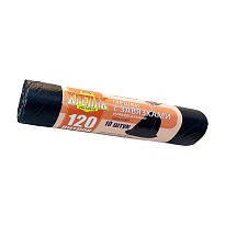 Мешки для мусора 120 л, с завязками, черные, в рулоне 10 шт., ПНД, 16 мкм, 1100х700 мм, Крепак, 4607075710320 в Астане