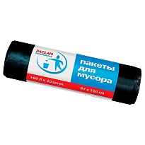 Мешки для мусора 160 л, черные, в рулоне 20 шт., ПВД, 30 мкм, 1200х870 мм, PACLAN Professional, 604082 в Астане