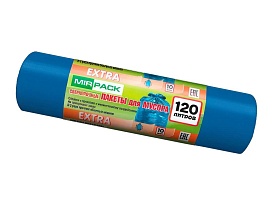 Мешки для мусора 120 л, синие, в рулоне 10 шт., ПНД, 14 мкм, 1100х700 мм, EXTRA, ex1201802 в Астане