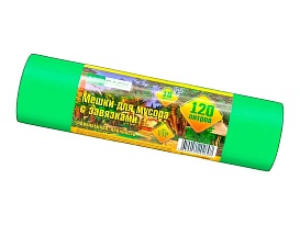 Мешки для мусора 120 л, с завязками, зеленые, в рулоне 10 шт., ПНД, 15 мкм, 800х750 мм, VIP, Z12010green в Астане