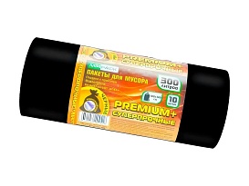 Мешки для мусора 300 л, черные, в рулоне 10 шт., ПВД 70 мкм, 1400х1000 мм, PREMIUM+, 30010160 в Астане