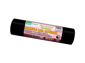 Мешки для мусора 180 л, ароматизированные, черные, в рулоне 10 шт., ПВД, 50 мкм, 1100х930 мм, EXTRA black, 18008301 в Астане