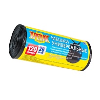 Мешки для мусора 120 л, черные, в рулоне 20 шт., ПНД, 15 мкм, 1100х700 мм, Крепак, 4607075710207 в Астане