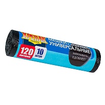 Мешки для мусора 120 л, с ушками, черные, в рулоне 10 шт., ПНД, 15 мкм, 1100х700 мм, Крепак, 4607075710474 в Астане