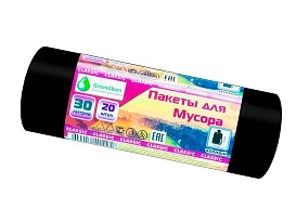 Мешки для мусора 30 л, черные, в рулоне 20 шт., ПНД, 7 мкм, 600х500 мм, MIRPACK Classik, 302040 в Астане