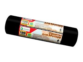 Мешки для мусора 120 л, черные, в рулоне 10 шт., ПНД, 12 мкм, 1100х700 мм, MIRPACK Classik, 1201011 в Астане