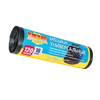 Мешки для мусора 120 л, черные, в рулоне 10 шт., ПНД, 15 мкм, 1100х700 мм, Крепак, 4607075710214 в Астане