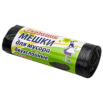 Мешки для мусора 160 л, черные, в рулоне 10 шт., ПВД, 23 мкм, 1200х900 мм, Любаша, 607681 в Астане