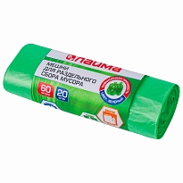 Мешки для мусора 60 л, зеленые, в рулоне 20 шт., ПНД, 10 мкм, 680х580 мм, LAIMA, 606704 в Астане