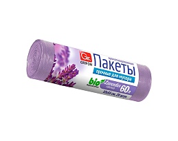 Мешки для мусора 60 л, ароматизированные, Лаванда, сиреневые, в рулоне 20 шт., ПНД, 9 мкм, 650х550 мм, GRIFON Aroma, 101-023 La в Астане