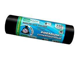 Мешки для мусора 220 л, черные, в рулоне 10 шт., ПВД, 45 мкм, 1250х930 мм, PREMIUM+, 2201068 в Астане