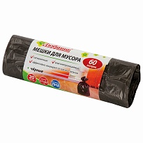 Мешки для мусора 60 л, черные, в рулоне 20 шт., ПНД, 5 мкм, 650х570 мм, Любаша, 605331 в Астане