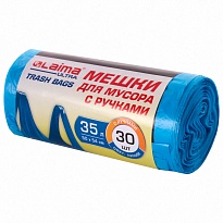 Мешки для мусора 35 л, с ручками, синие, в рулоне 30 шт., ПНД, 9 мкм, 540х500 мм, LAIMA ULTRA, 607683 в Астане