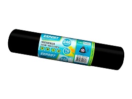 Мешки для мусора 240 л, черные, в рулоне 10 шт., ПВД 80 мкм, 1300х930 мм, EXPORT, exp 24010167 в Астане