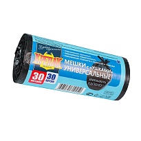 Мешки для мусора 30 л, с ушками, черные, в рулоне 30 шт., ПНД, 9 мкм, 600х500 мм, Крепак, 4607075710450 в Астане