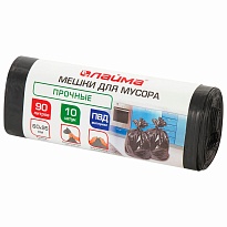 Мешки для мусора 90 л, черные, в рулоне 10 шт., ПВД, 25 мкм, 950х600 мм, LAIMA, 605332 в Астане