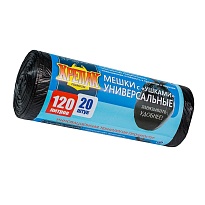 Мешки для мусора 120 л, с ушками, черные, в рулоне 20 шт., ПНД, 15 мкм, 1100х700 мм, Крепак, 4607075710368 в Астане