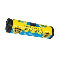 Мешки для мусора 120 л, с ушками, черные, в рулоне 10 шт., ПНД, 13 мкм, 1050х680 мм, Крепакоф, 4607075710252 в Астане