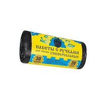 Мешки для мусора 30 л, с ручками, черные, в рулоне 30 шт., ПНД, 9 мкм, 620х480 мм, Крепакоф, 4607075710665 в Астане