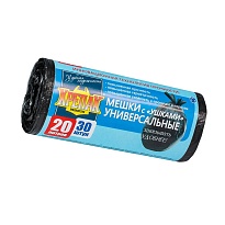 Мешки для мусора 20 л, с ушками, черные, в рулоне 30 шт., ПНД, 10 мкм, 550х440 мм, Крепак, 4607075710443 в Астане
