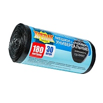 Мешки для мусора 180 л, с ушками, черные, в рулоне 30 шт., ПНД, 20 мкм, 1150х800 мм, Крепак, 4607075710399 в Астане