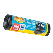 Мешки для мусора 180 л, черные, в рулоне 10 шт., ПНД, 20 мкм, 1150х800 мм, Крепак, 4607075710481 в Астане