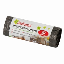 Мешки для мусора 30 л, черные, в рулоне 20 шт., ПНД, 5 мкм, 550х470 мм, Любаша эконом, 605329 в Астане