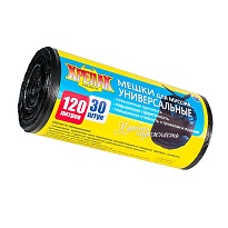 Мешки для мусора 120 л, черные, в рулоне 30 шт., ПНД, 15 мкм, 1100х700 мм, Крепак, 4607075710122 в Астане