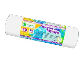 Мешки для мусора 30 л, белые, в рулоне 20 шт., ПНД, 7 мкм, 600х500 мм, MIRPACK Classik, 302042 в Астане