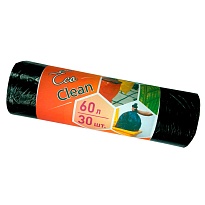 Мешки для мусора 60 л, черные, в рулоне 30 шт., ПНД, 6 мкм, 640х580 мм, Концепция Быта EcoClean, 603890 в Астане