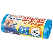 Мешки для мусора 35 л, с ушками, синие, в рулоне 30 шт., ПНД, 11 мкм, 650х500 мм, LAIMA ULTRA, 607684 в Астане
