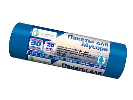 Мешки для мусора 30 л, синие, в рулоне 20 шт., ПНД, 7 мкм, 600х500 мм, MIRPACK Classik, 302041 в Астане