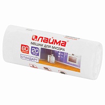 Мешки для мусора 60 л, белые, в рулоне 20 шт., ПНД, 7 мкм, 680х580 мм, LAIMA, 605539 в Астане