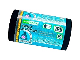 Мешки для мусора 100 л, черные, в рулоне 10 шт., ПВД, 70 мкм, 1000х600 мм, PREMIUM+, 1001076 в Астане