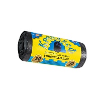 Мешки для мусора 30 л, с ушками, черные, в рулоне 30 шт., ПНД, 8 мкм, 580х460 мм, Крепакоф, 4607075710238 в Астане