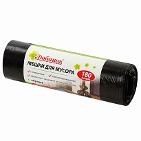 Мешки для мусора 180 л, черные, в рулоне 10 шт., ПВД, 24 мкм, 1060х800 мм, Любаша, 605336 в Астане