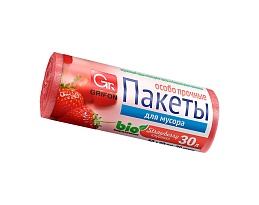 Мешки для мусора 30 л, ароматизированные, Клубника, красные, в рулоне 20 шт., ПНД, 9 мкм, 560х530 мм, GRIFON Aroma, 101-020 K в Астане