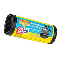 Мешки для мусора 20 л, черные, в рулоне 30 шт., ПНД, 10 мкм, 550х440 мм, Крепак, 4607075710092 в Астане
