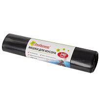 Мешки для мусора 240 л, черные, в рулоне 5 шт., ПВД 30 мкм, 1300х900 мм, Любаша, 605338 в Астане